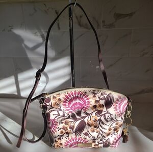 Brahmin Pink and Brown Floral Mini Duxbury Crossbody Bag Made In USA